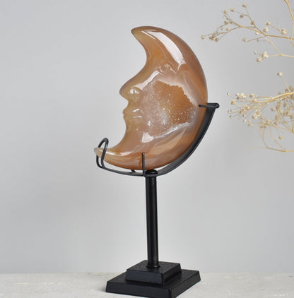Agate Druzy Moon With Stand