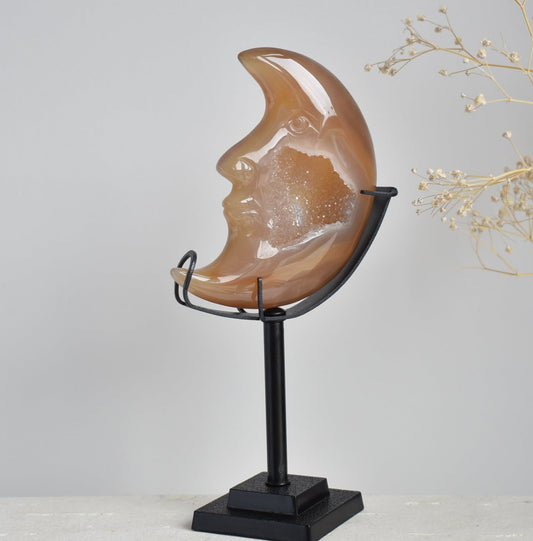 Agate Druzy Moon With Stand
