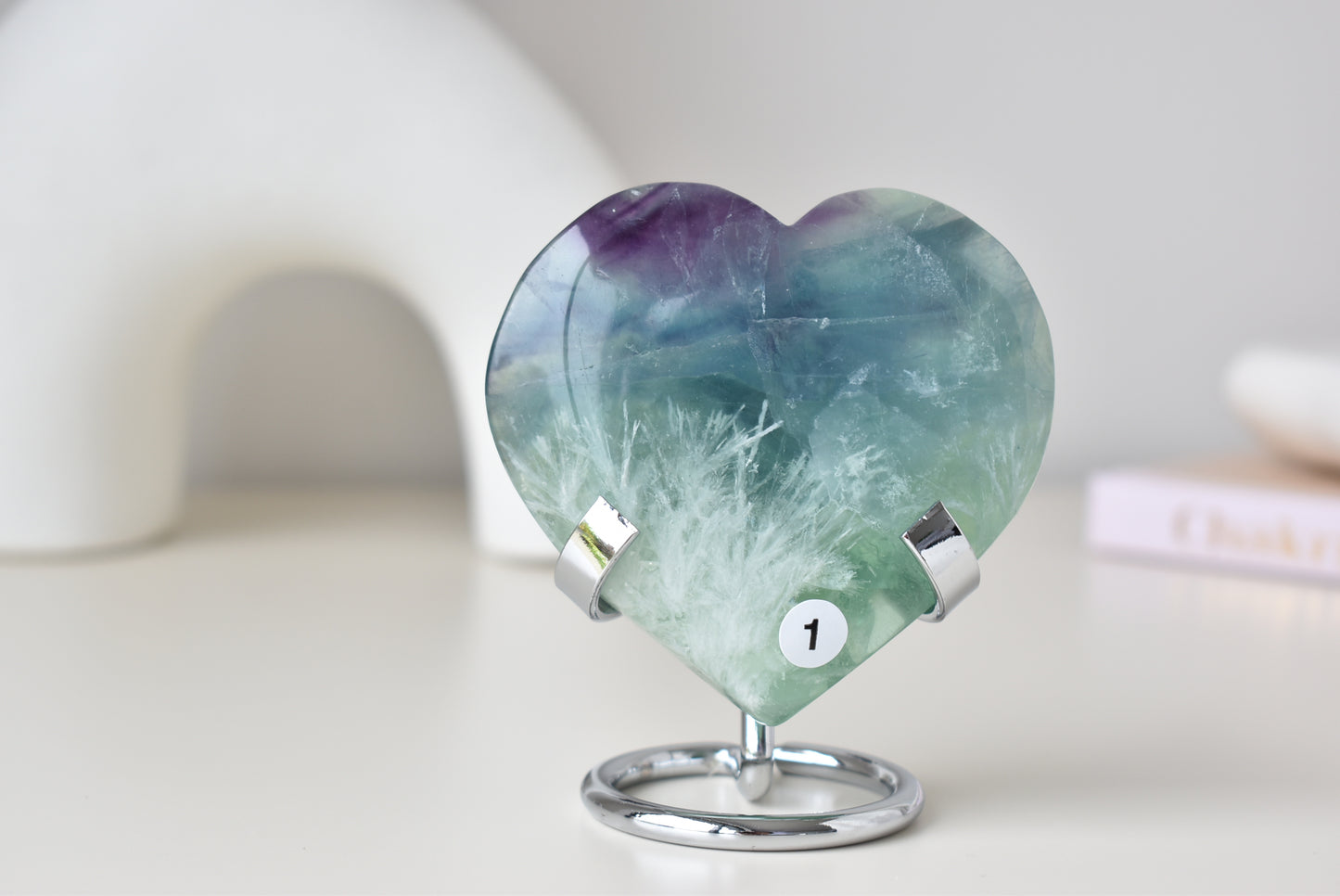 Feather Fluorite Heart with Stand #1
