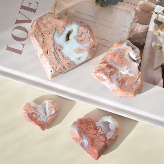 Cotton Candy Pink Agate Heart with Druzy