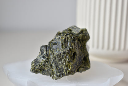 Green Tourmaline with Calcite Raw #4