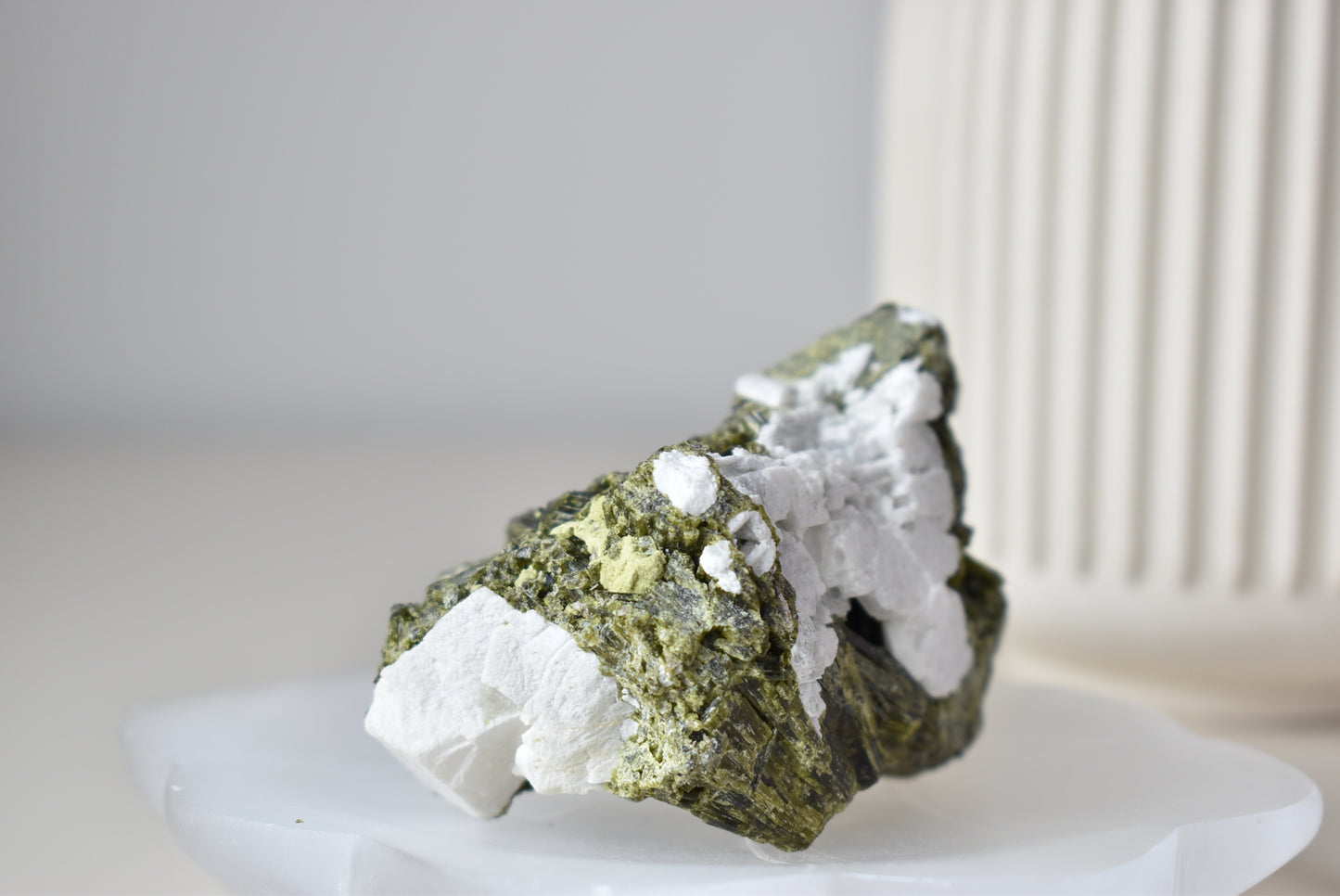 Green Tourmaline with Calcite Raw #4