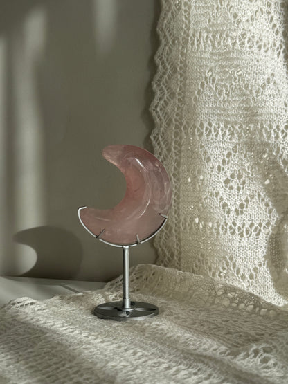 Rose Quartz Moon on Stand (small)