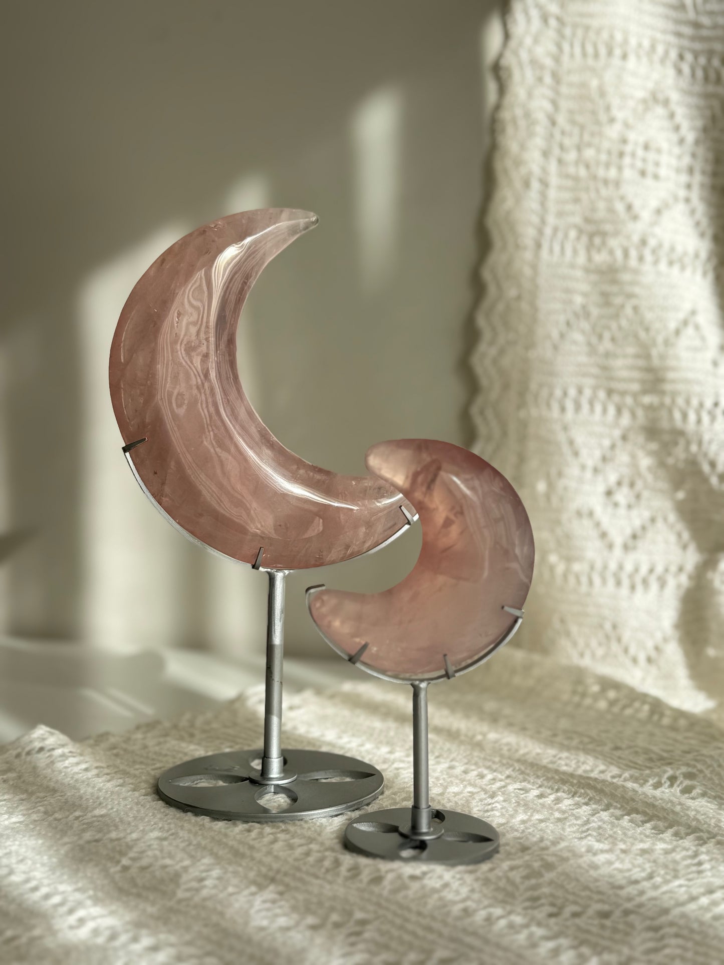 Rose Quartz Moon on Stand (small)