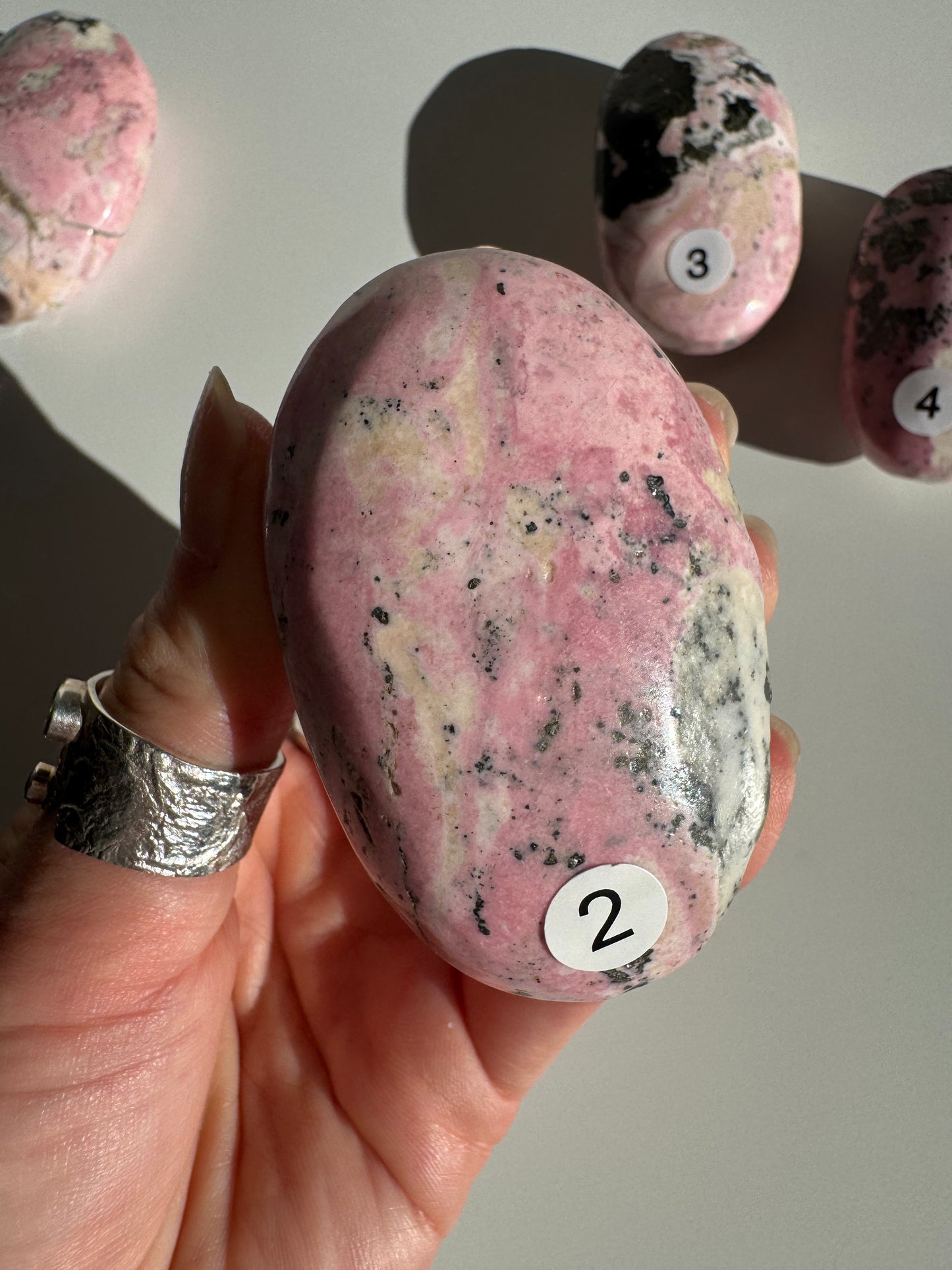 Peru Rhodochrosite Palm Stone | Heal