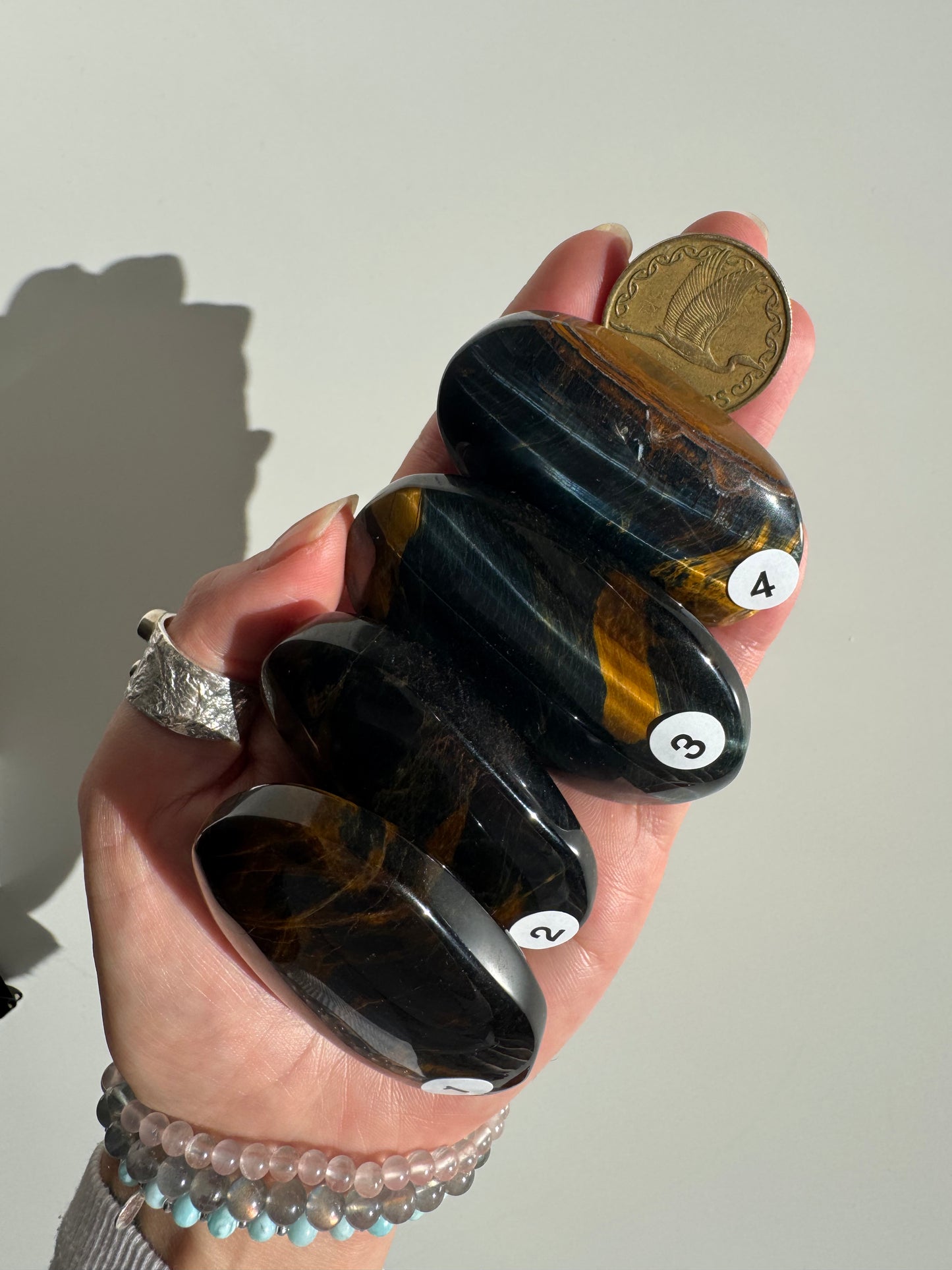 Blue Yellow Tigers Eye Palm Stone | Confidence