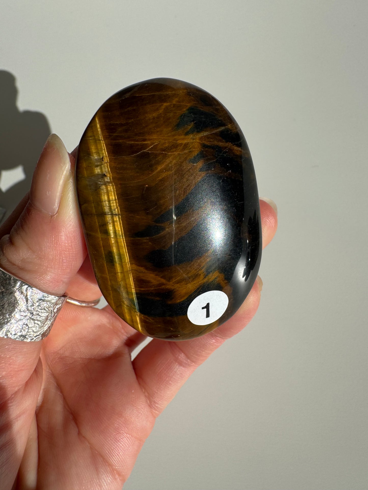 Blue Yellow Tigers Eye Palm Stone | Confidence