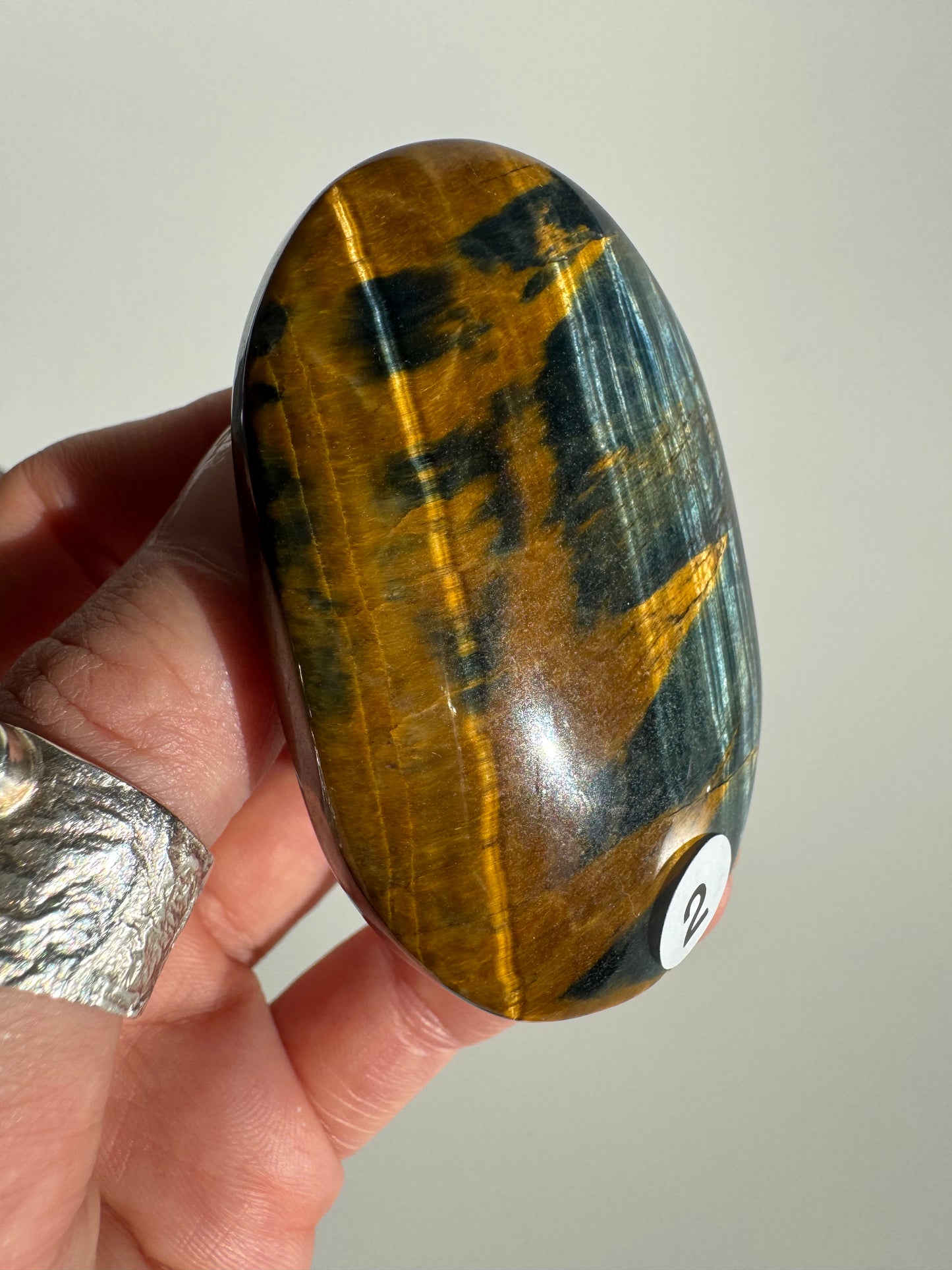 Blue Yellow Tigers Eye Palm Stone | Confidence