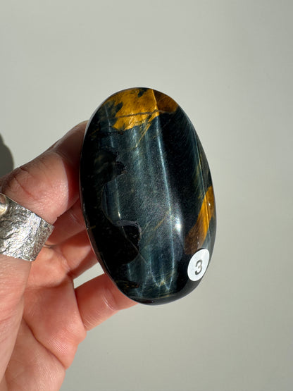 Blue Yellow Tigers Eye Palm Stone | Confidence