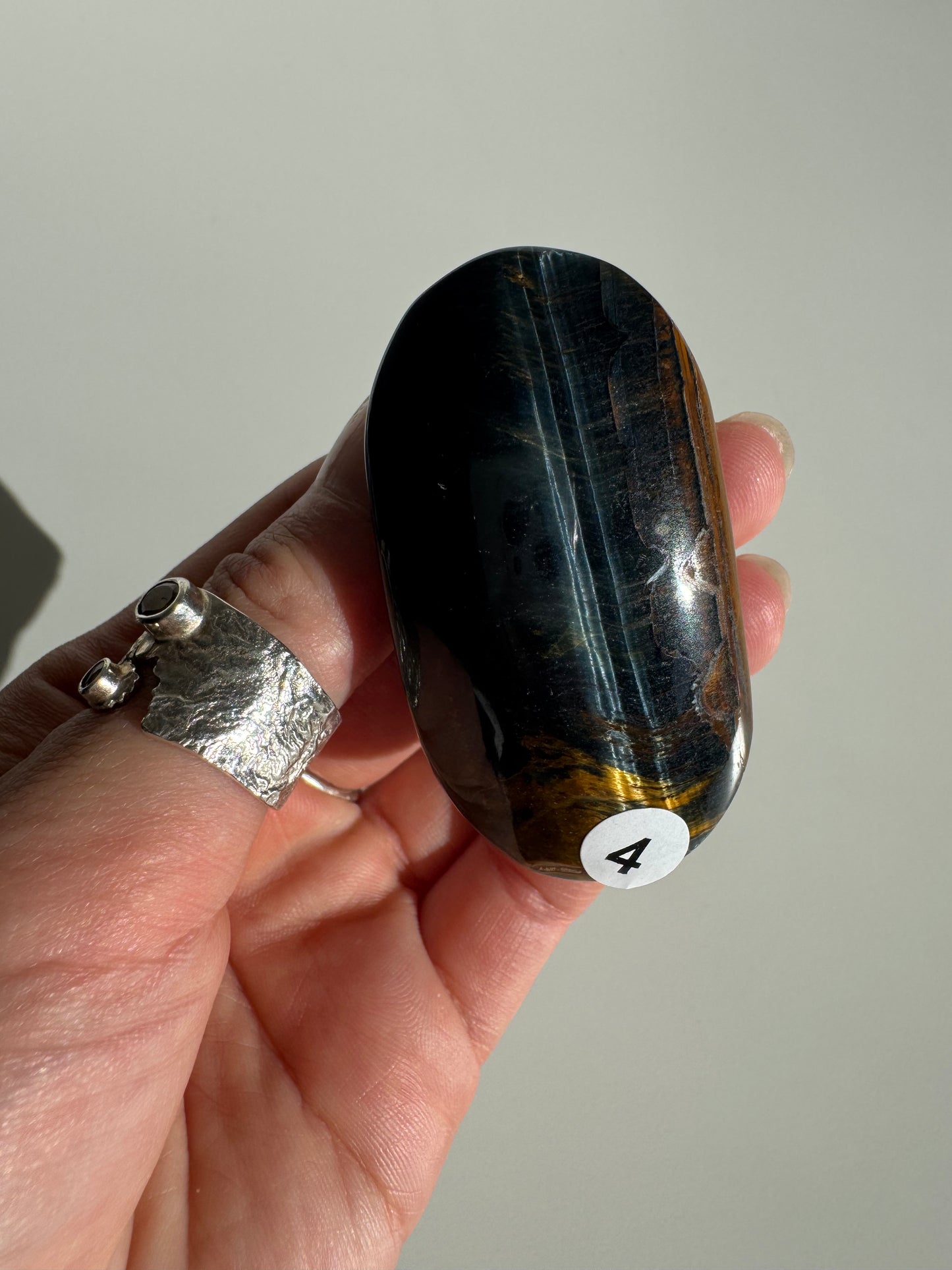 Blue Yellow Tigers Eye Palm Stone | Confidence