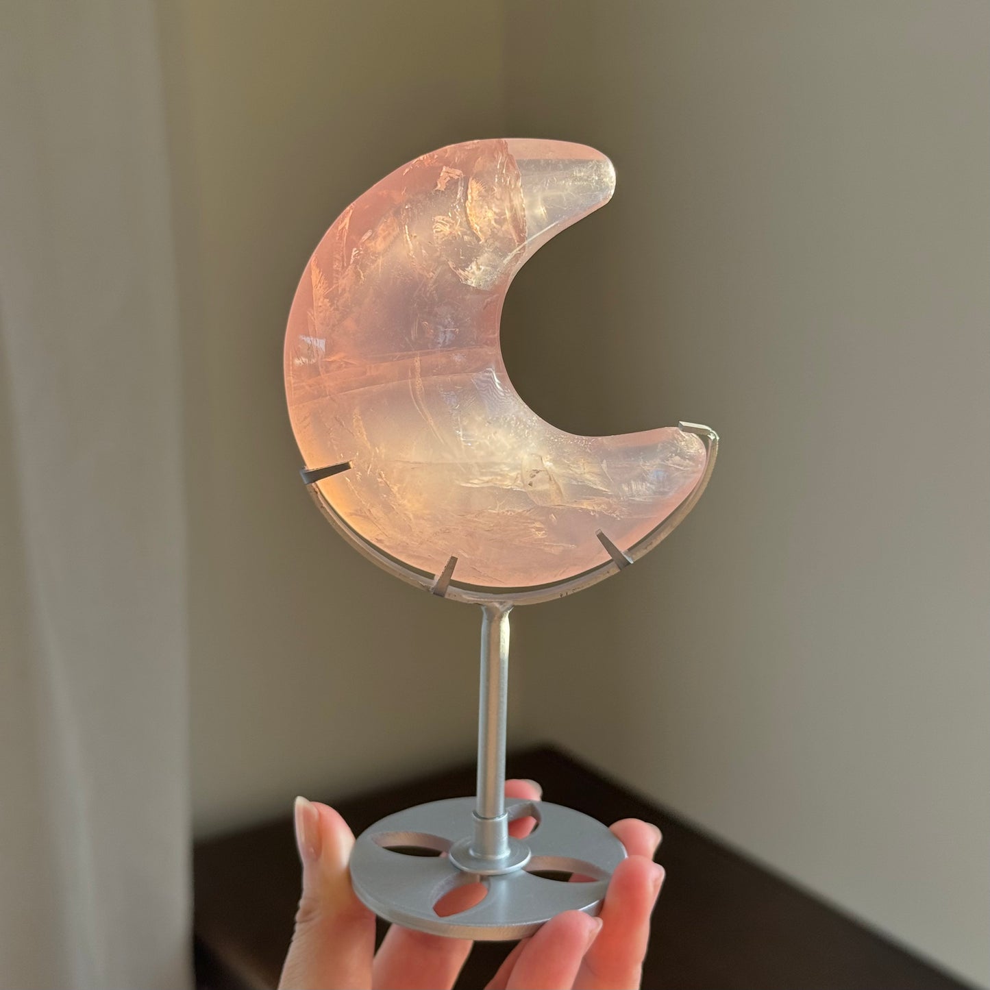 Rose Quartz Moon on Stand (small)