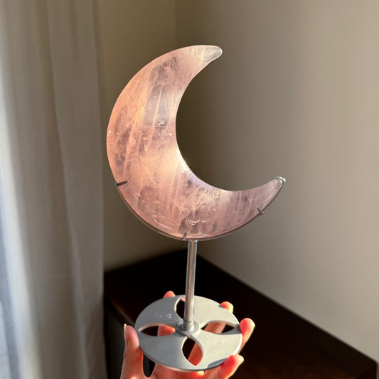 Asterism Rose Quartz Moon on Stand (large)
