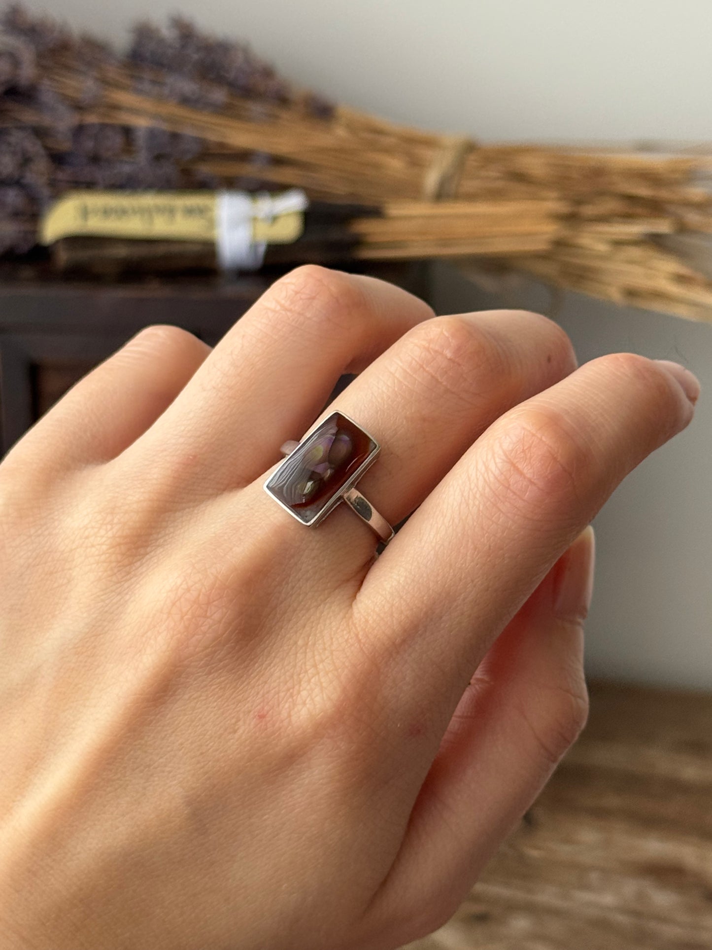 Mexican Fire Agate Sterling Sliver Ring Adjustable
