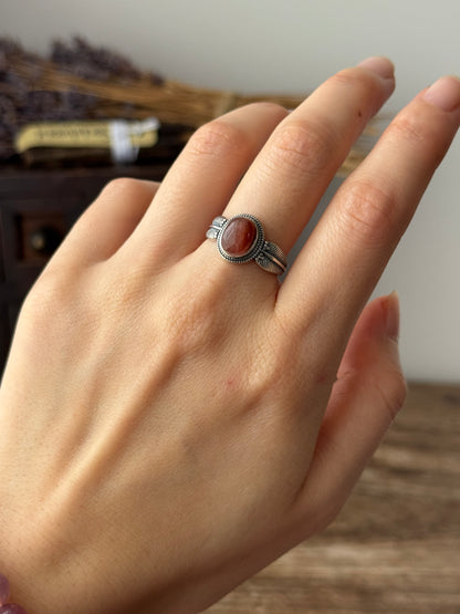 Red Amphibole Sterling Silver Ring Adjustable