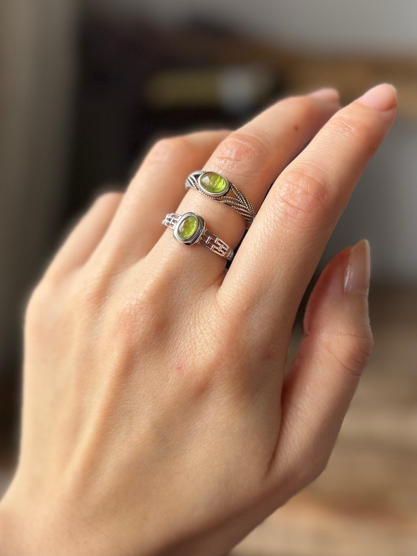 Green Tourmaline Sterling Sliver Ring Adjustable