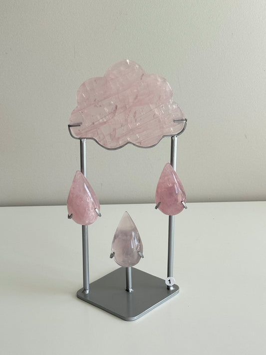Rose Quartz Cloud Raindrop with Custom Stand #1