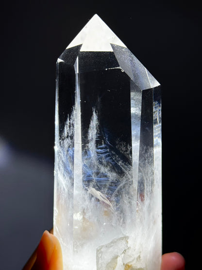 Large Blue Angel Feather Phantom Clear Quartz Tower