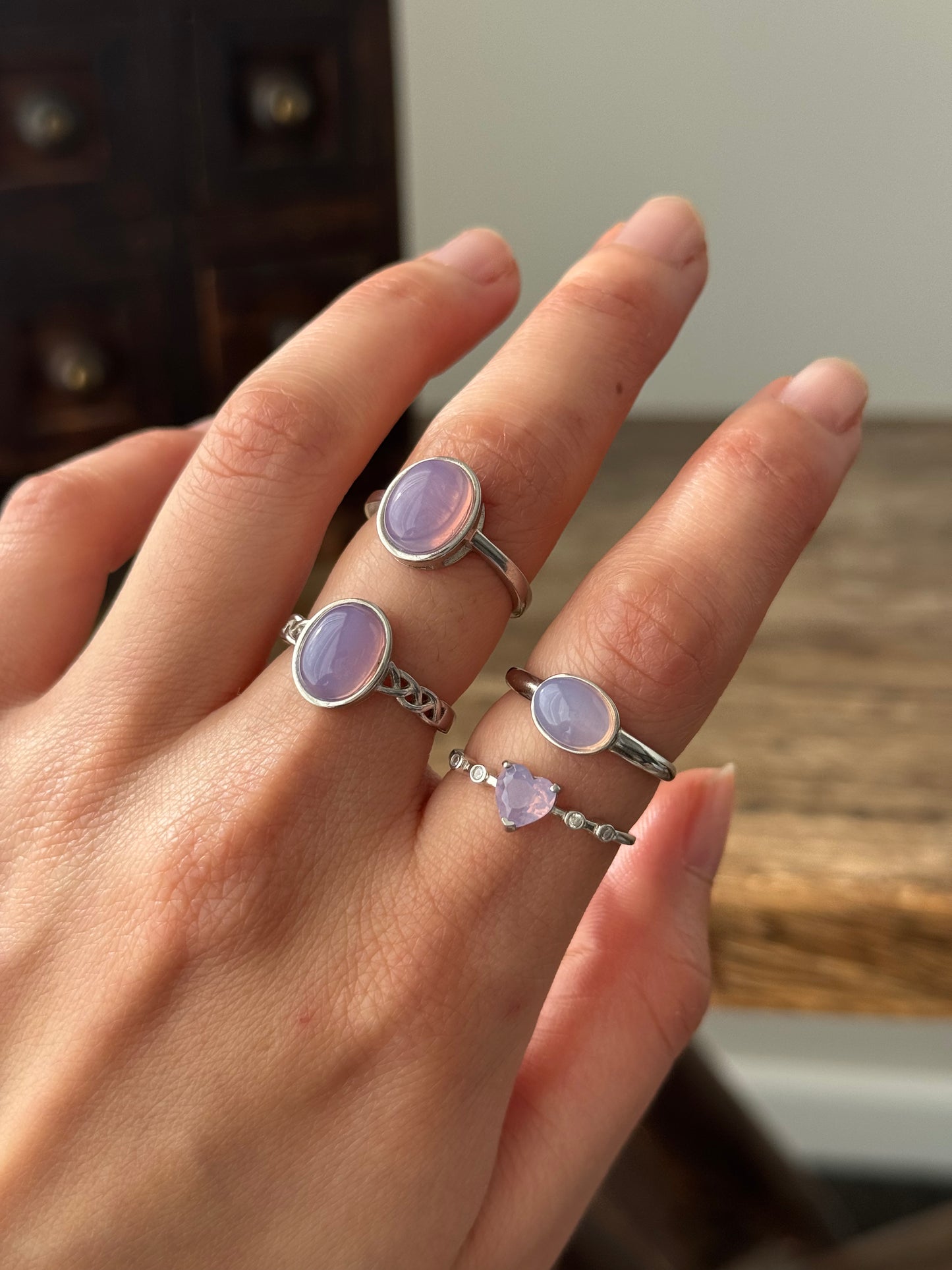 Lavender Moon Quartz Sliver Ring Adjustable
