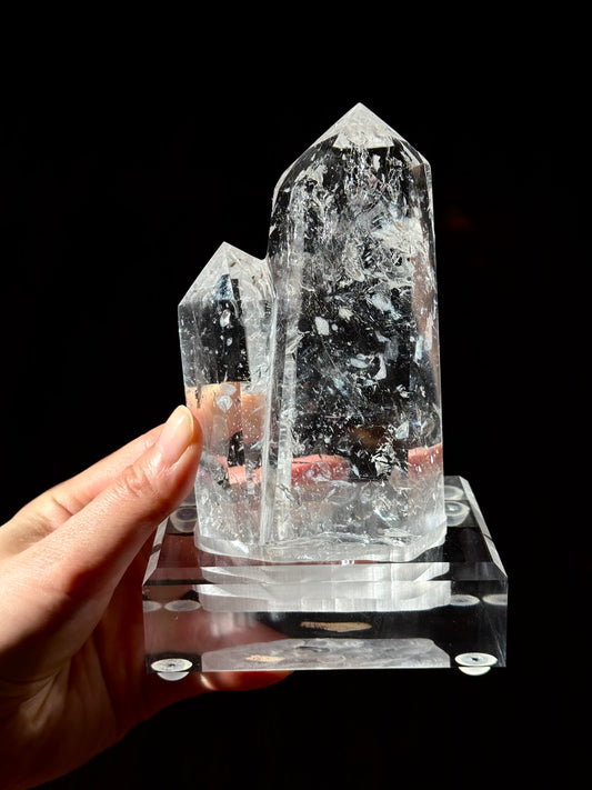 Clear Quartz Twin Tower with Custom Stand (Video) #1