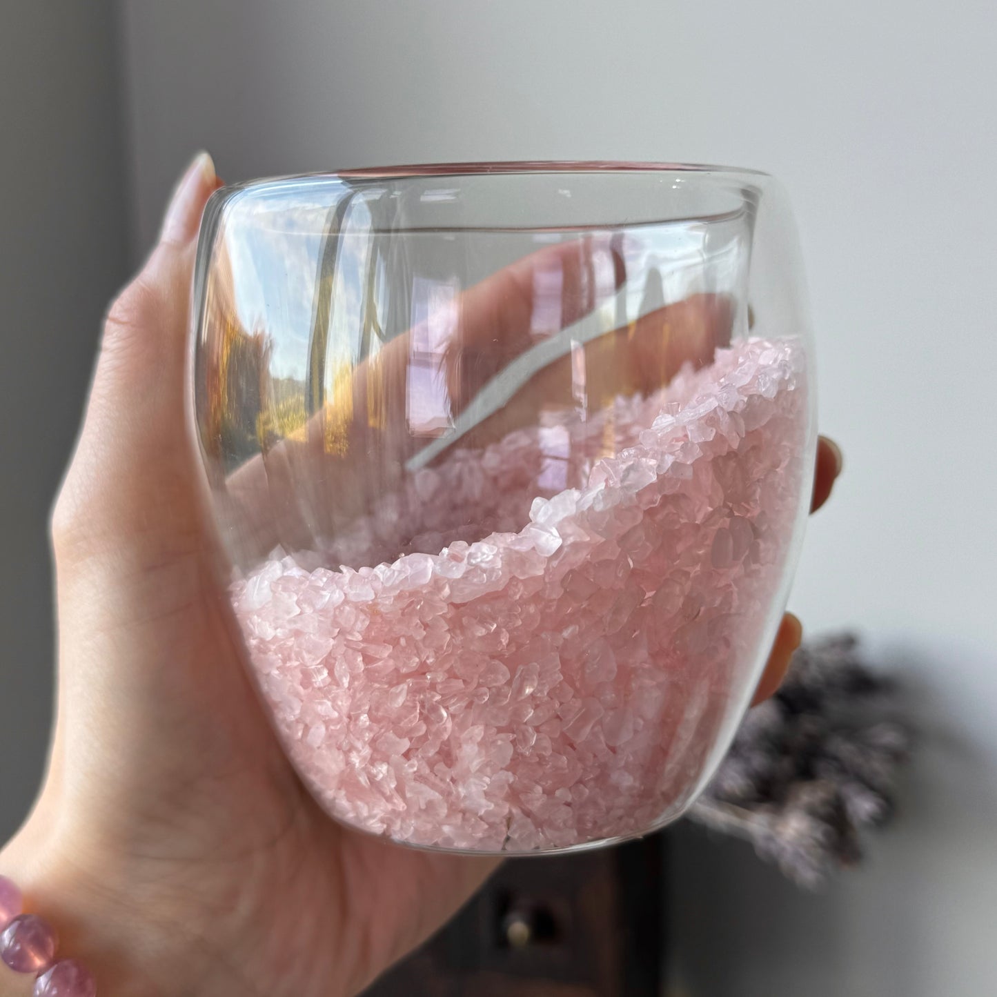 Rose Quartz Chip Glass Cup