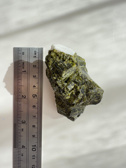 Green Tourmaline with Calcite Raw #4