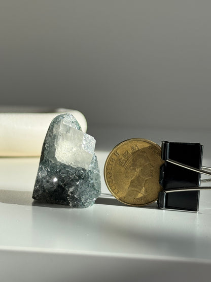 Green Amethyst Cluster with calcite