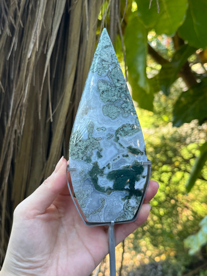 High Grade Moss Agate Flame on Stand