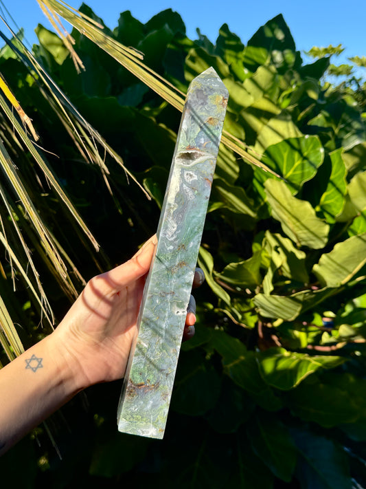 Large Moss Agate Tower 30cm