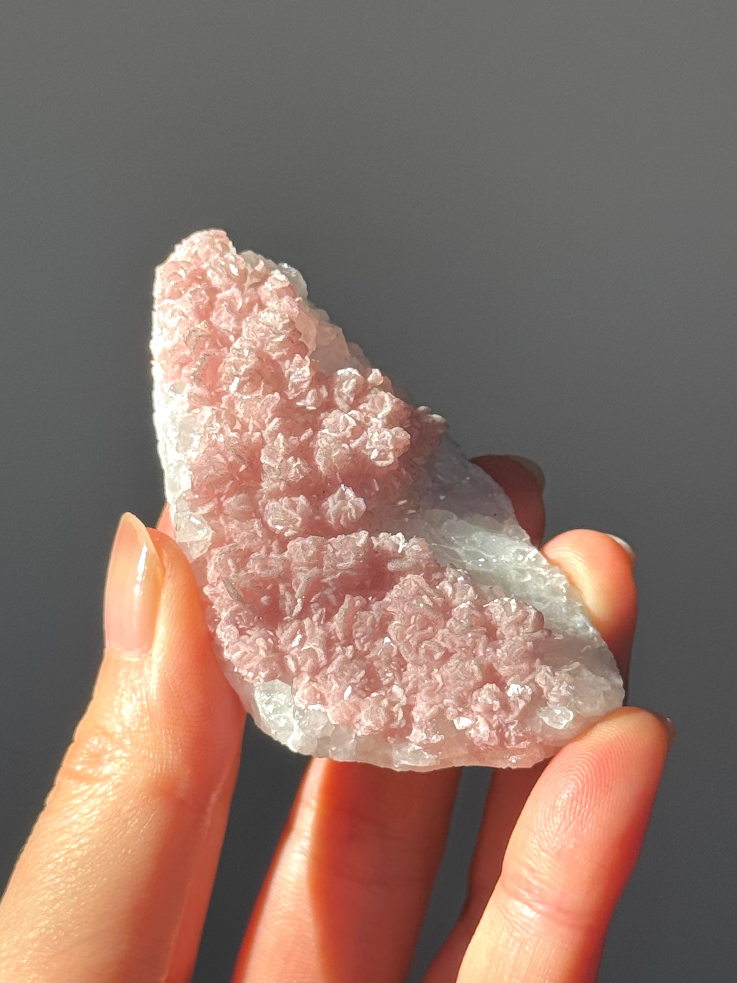 Rhodochrosite on Quartz (with pyrite) Specimen