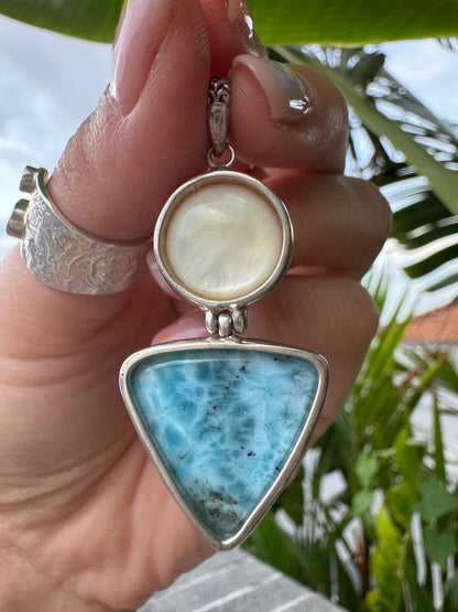 Handmade Larimar Pendant with Pearl