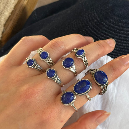 Lapis Lazuli Sterling Silver Ring Adjustable
