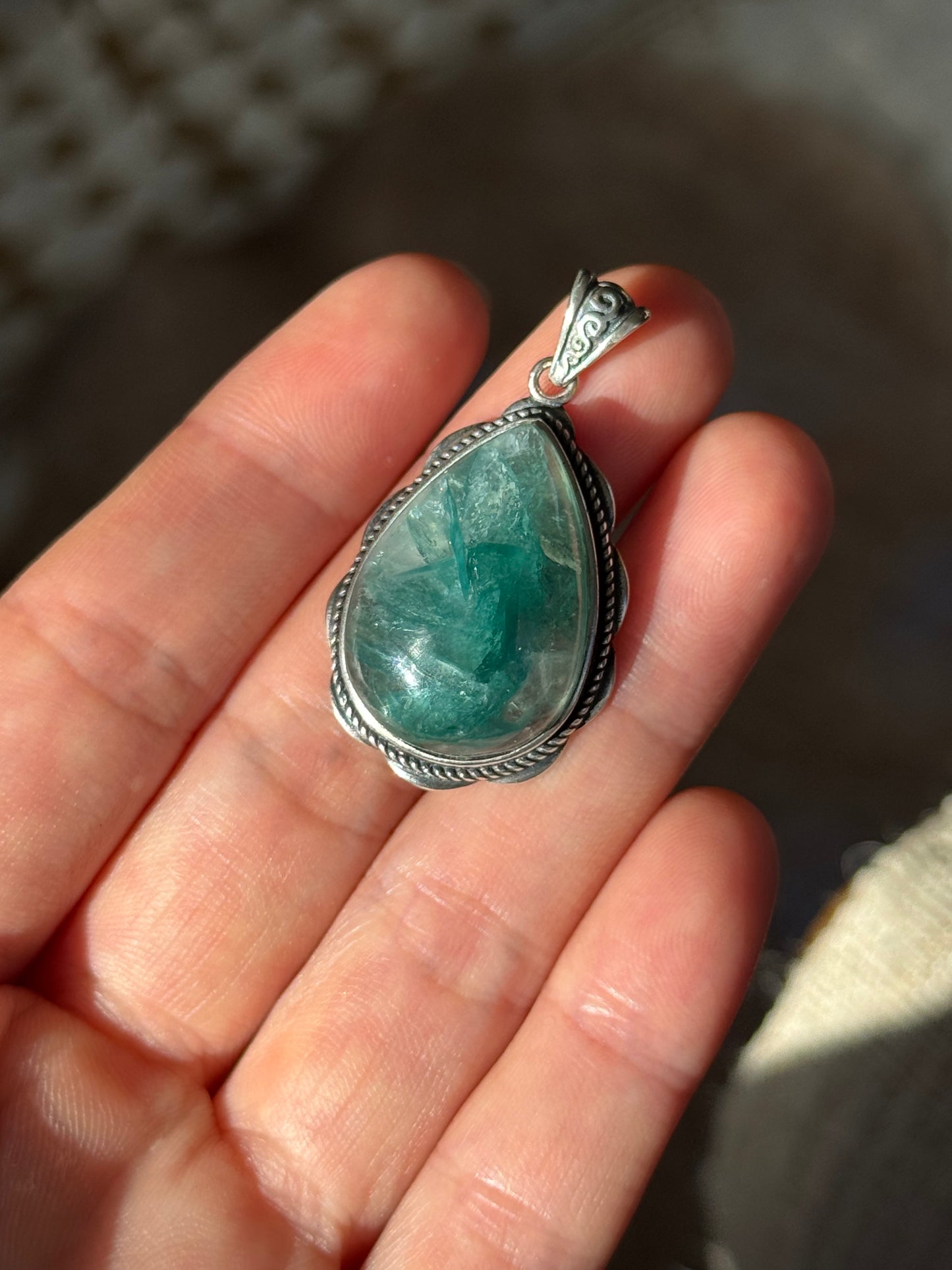 Emerald Lepidolite Sterling Sliver Pendent