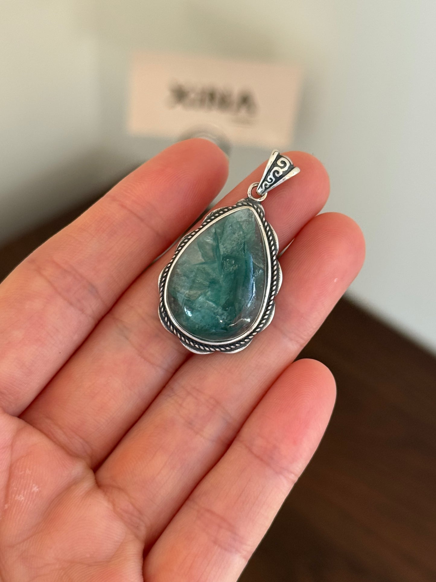 Emerald Lepidolite Sterling Sliver Pendent