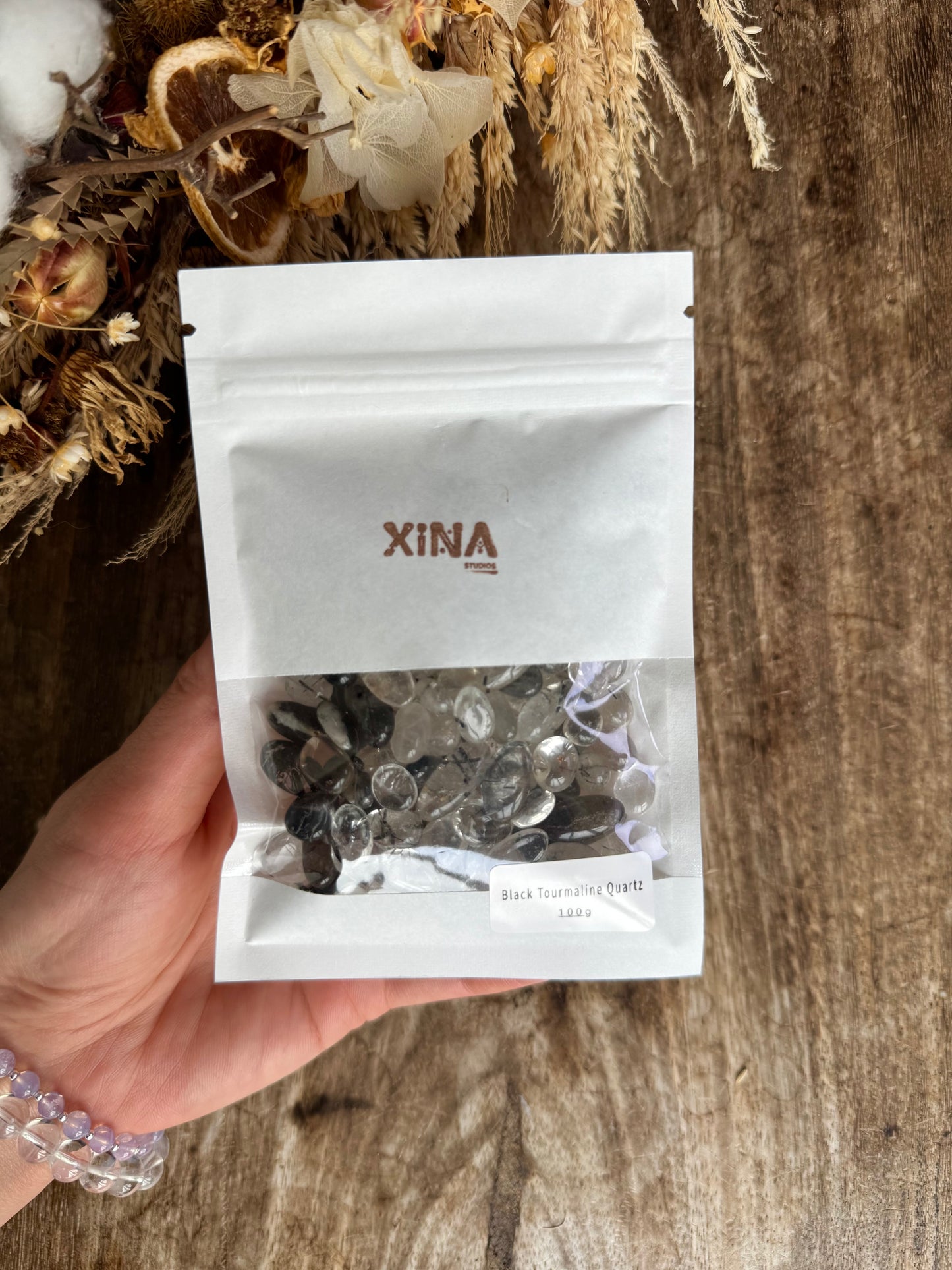 Black Tourmaline Quartz Chip 100gms Bag