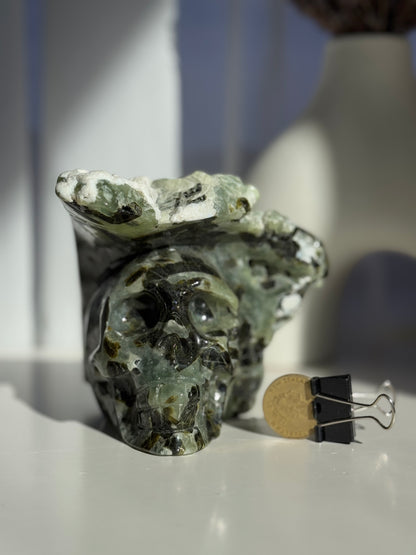 Large Prehnite Skull Carving 1.6kg