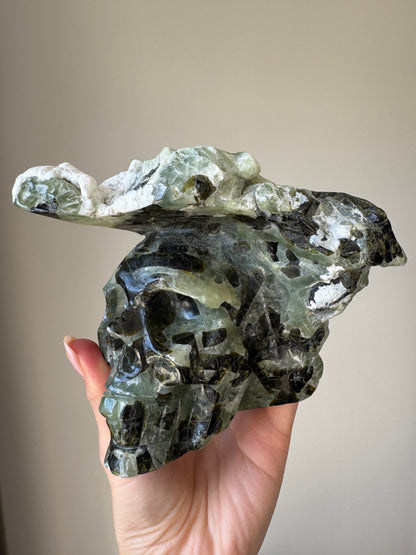 Large Prehnite Skull Carving 1.6kg