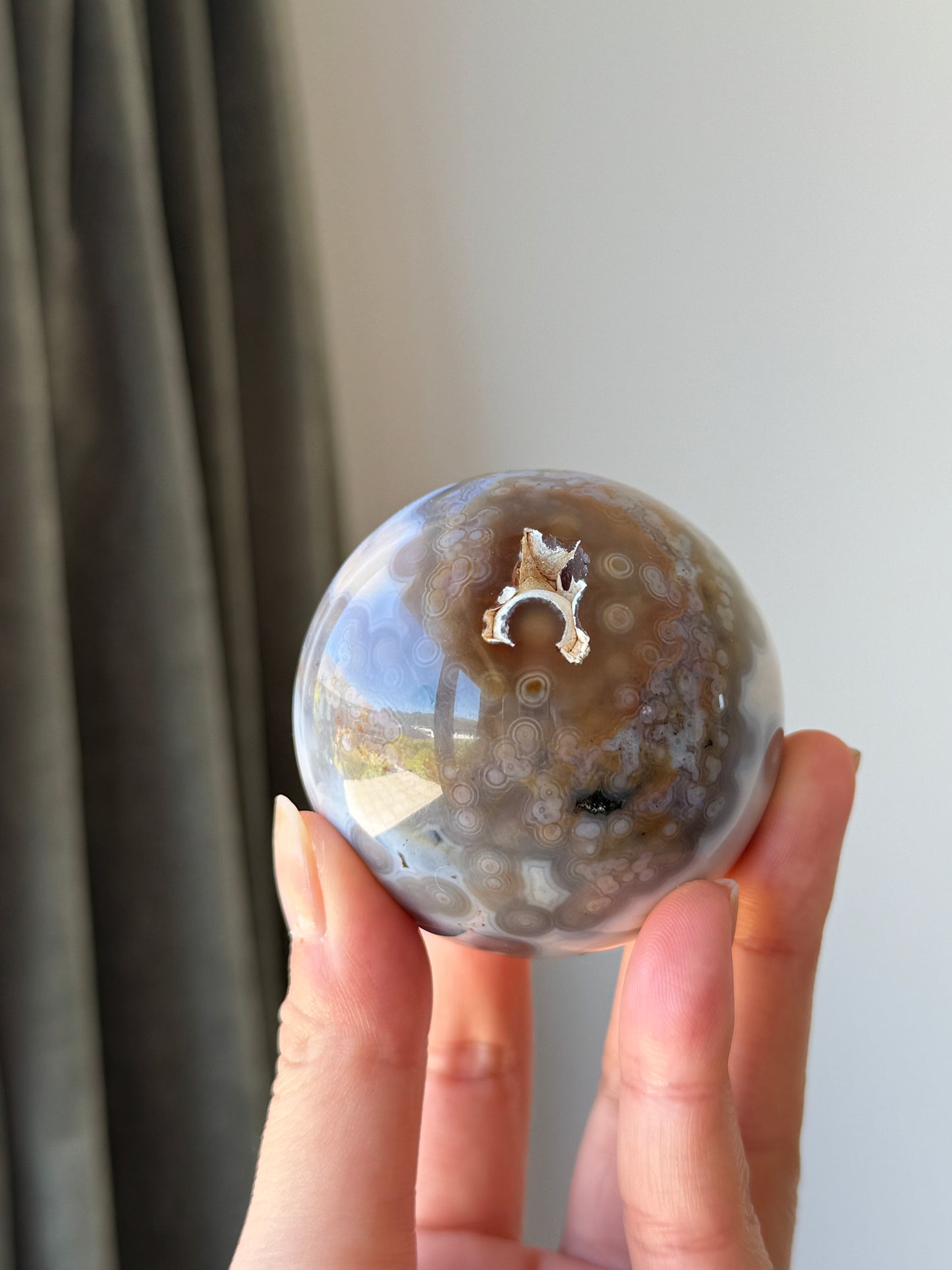 Old Stock Druzy Orbicular Ocean Jasper Sphere 57mm