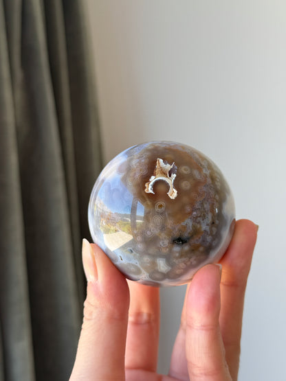 Old Stock Druzy Orbicular Ocean Jasper Sphere 57mm