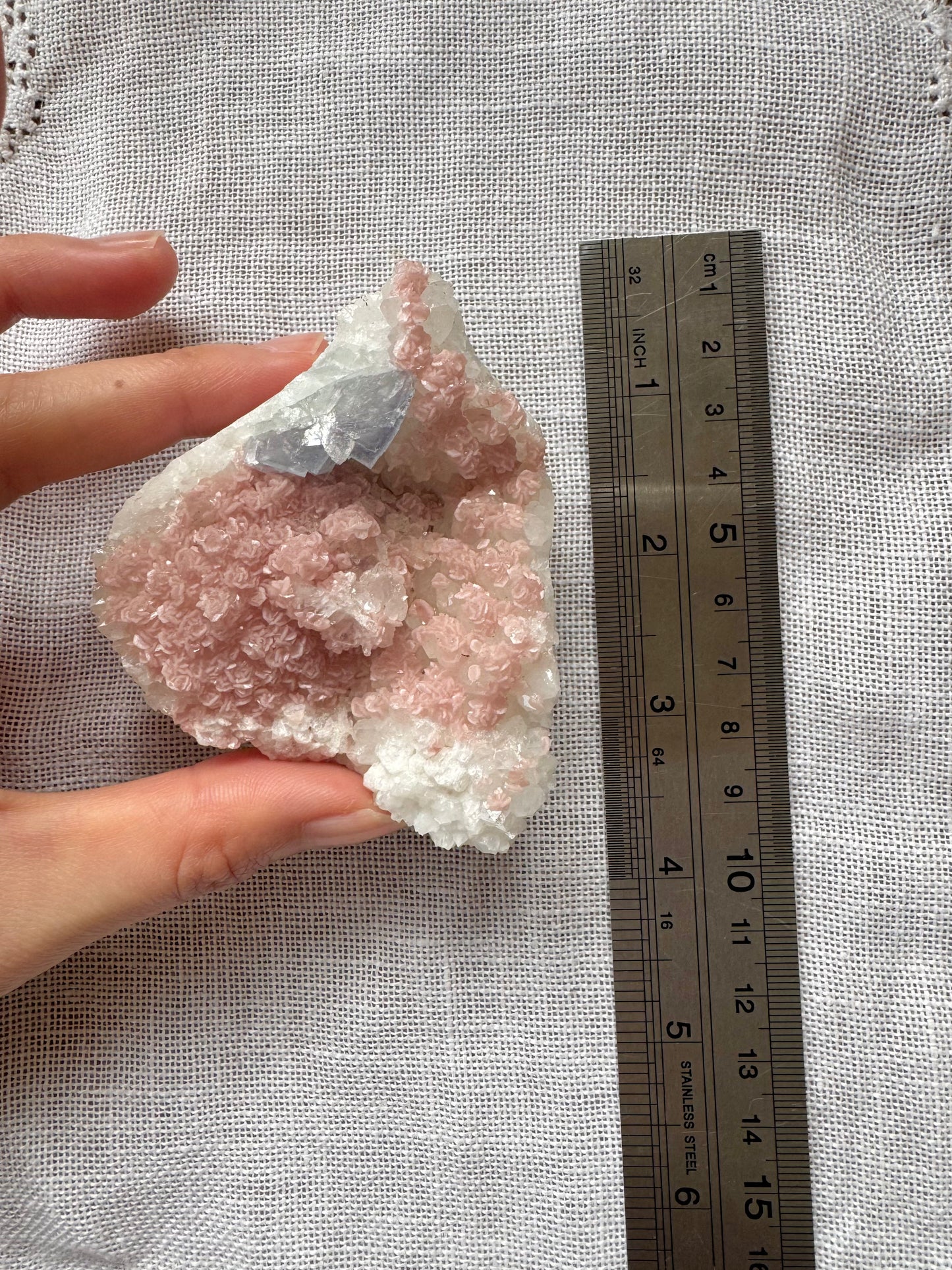 Rhodochrosite on Quartz with Fluorite and Pyrite Specimen