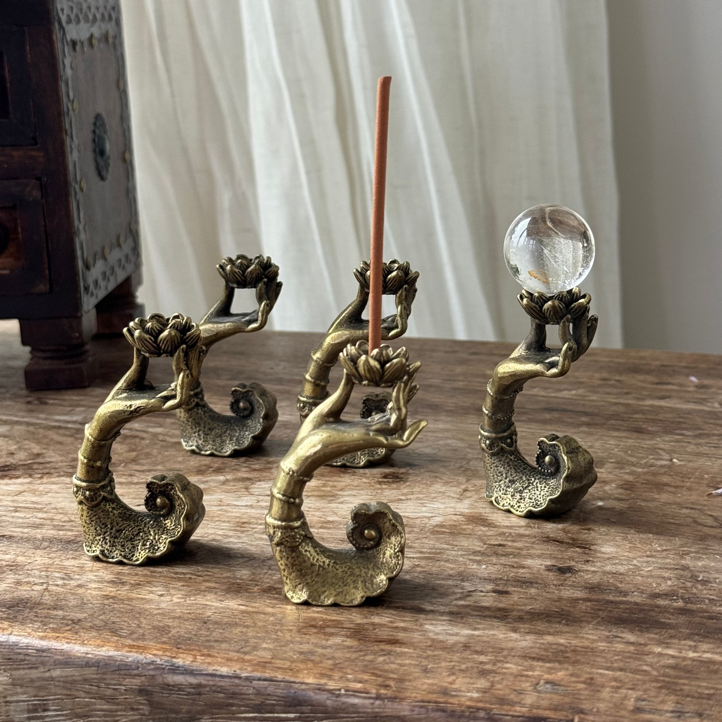 Vintage Lotus Brass Incense Holders