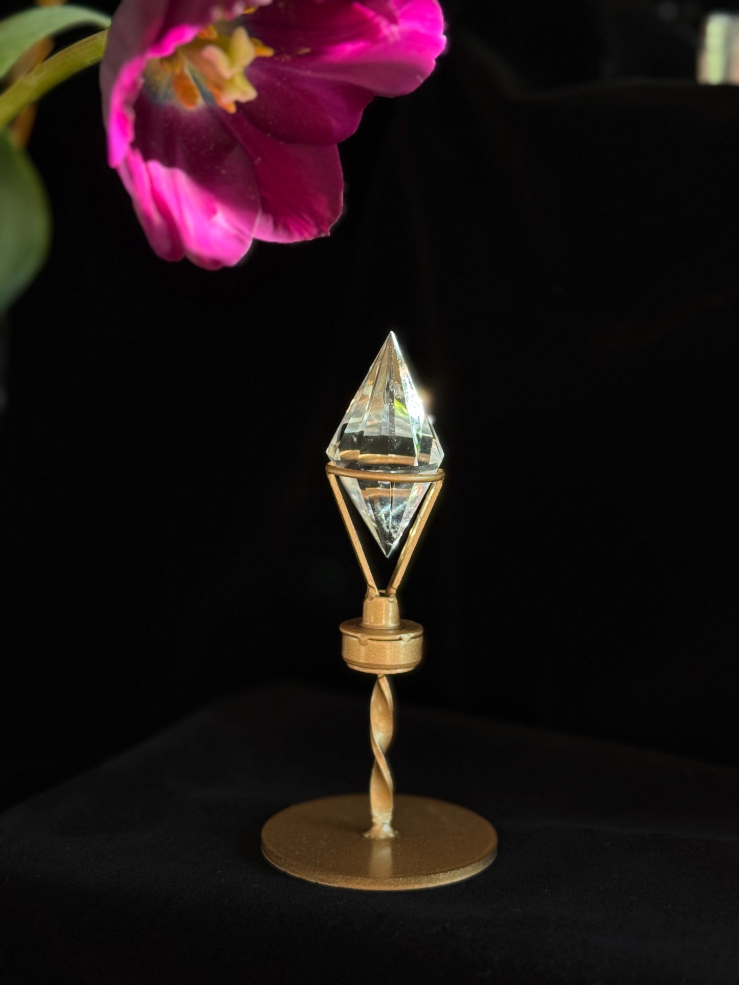 Double Pyramid Clear Quart 12 Faceted with Custom Stand #6