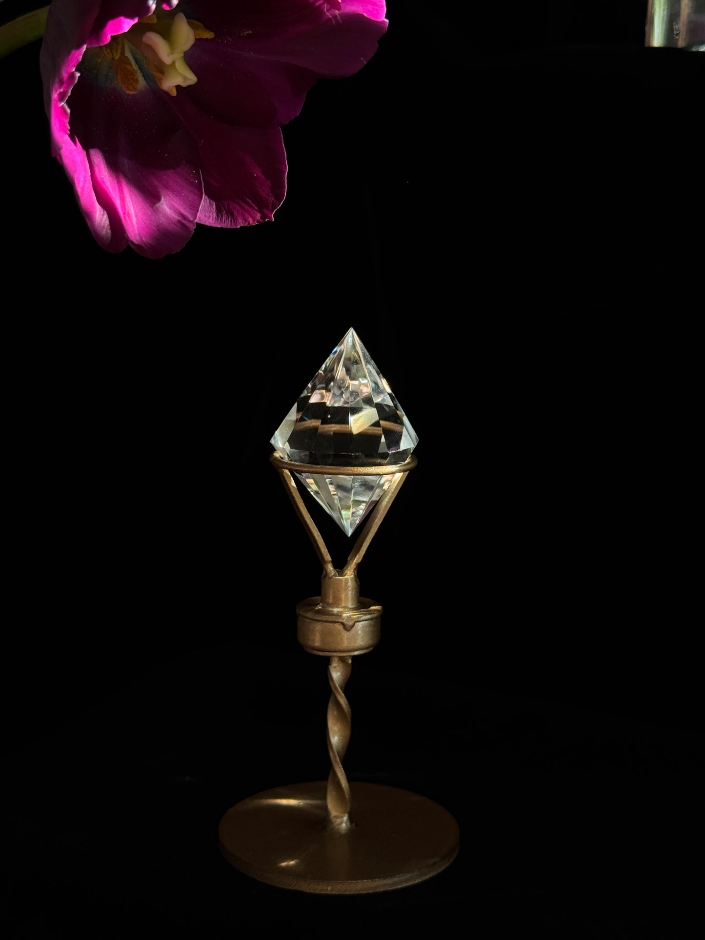 Double Pyramid Clear Quart 12 Faceted with Custom Stand #5