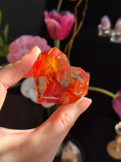 Fire (Hematoid) Quartz Facet Heart #3