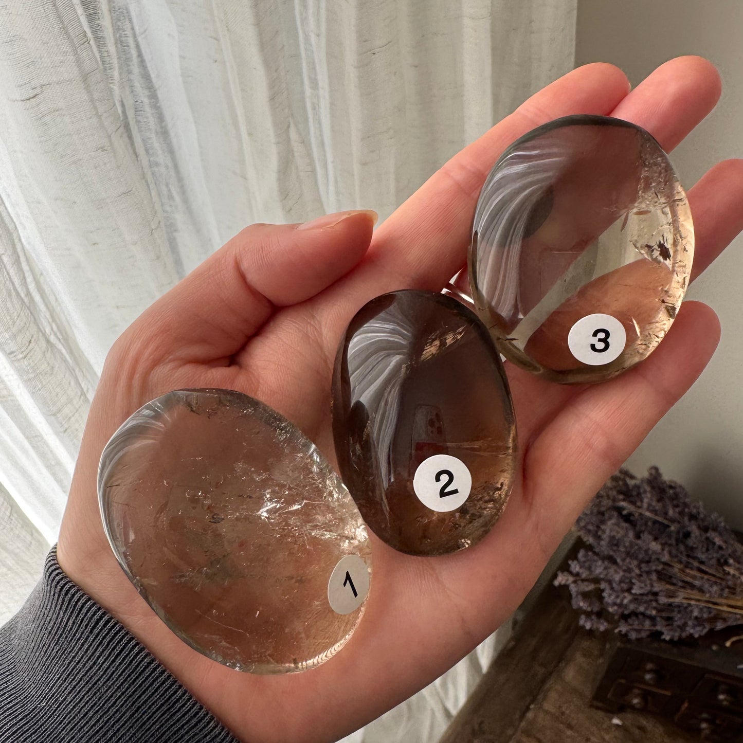 Smoky Quartz Palm Stone (dendritic)#3