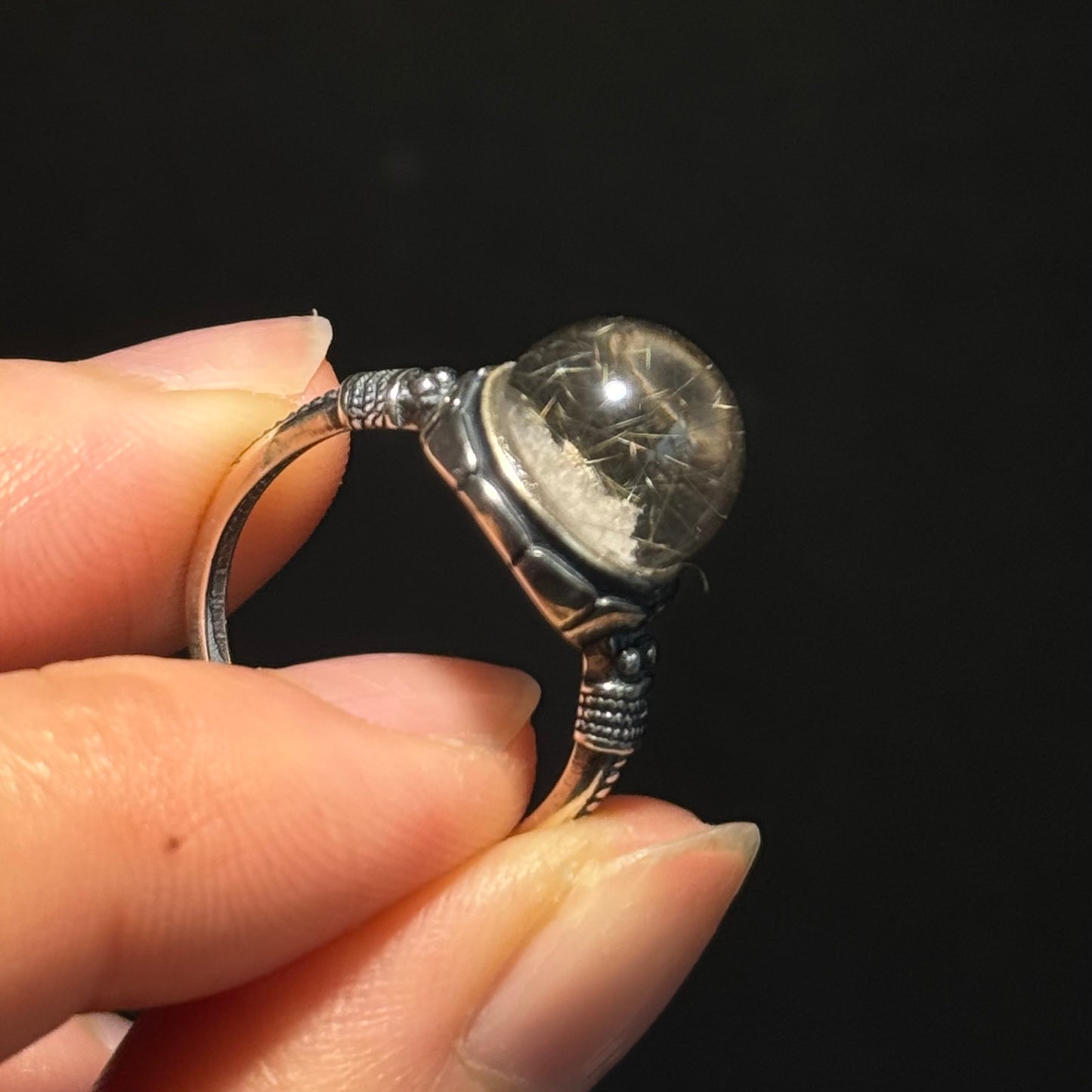 Rutile Lodolite Sterling Silver Ring Adjustable