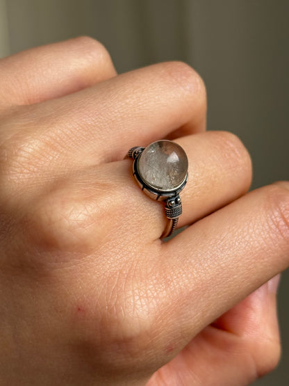 Rutile Lodolite Sterling Silver Ring Adjustable