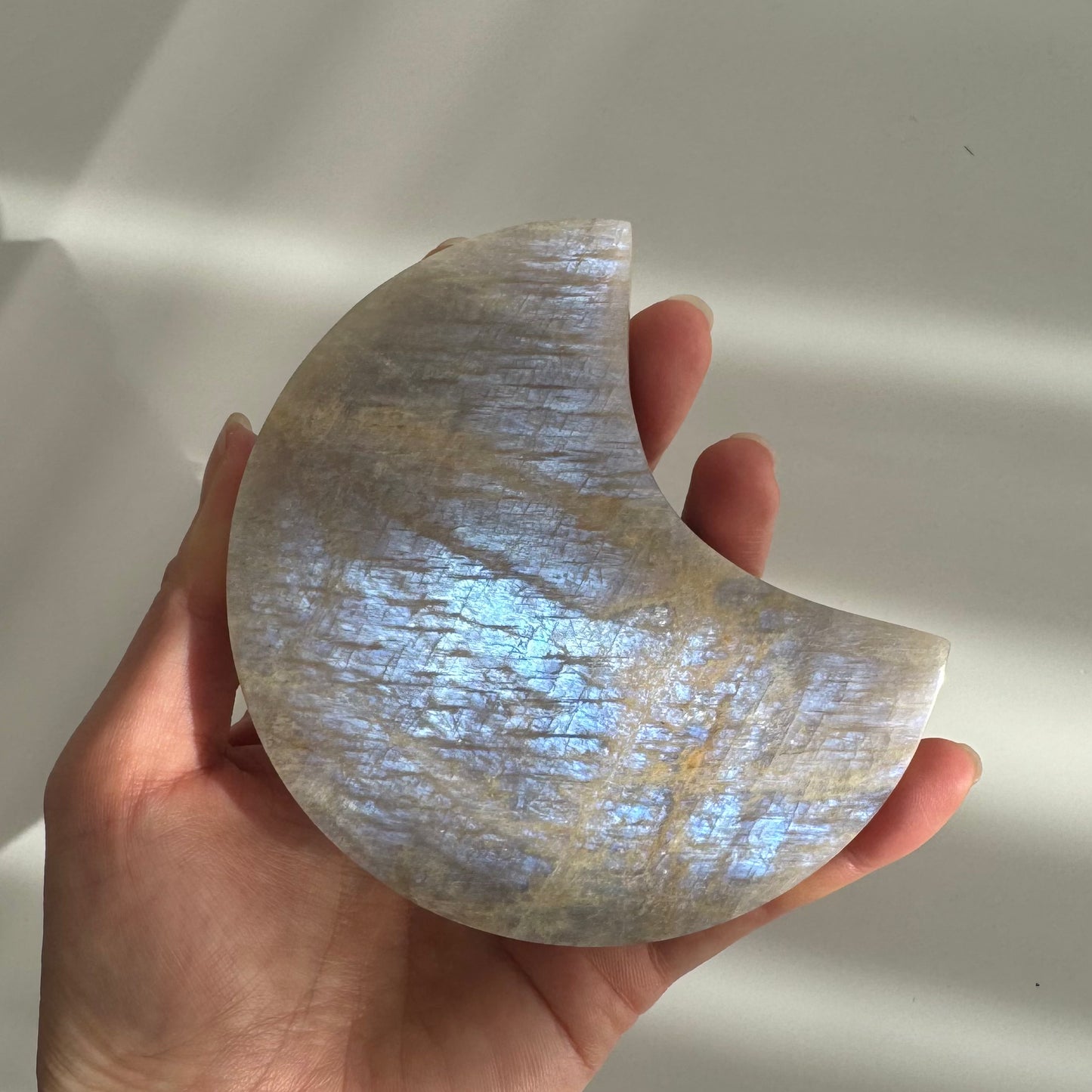 Large Moonstone Moon full Blue Flash 10cm #1