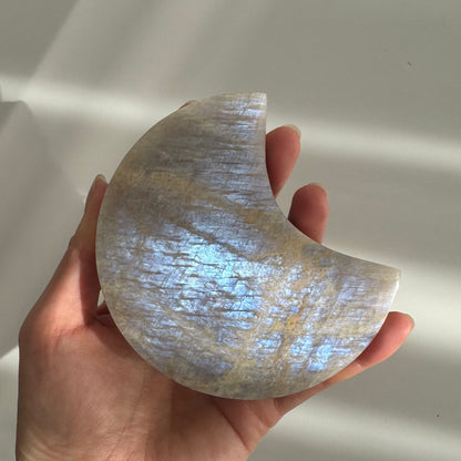 Large Moonstone Moon full Blue Flash 10cm #1