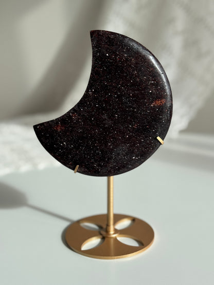 Large Garnet Mica Moon on Stand
