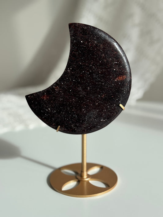 Large Garnet Mica Moon on Stand